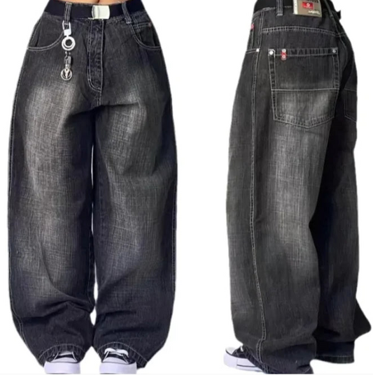 Vintage High-Waist Distressed Wide-Leg Jeans