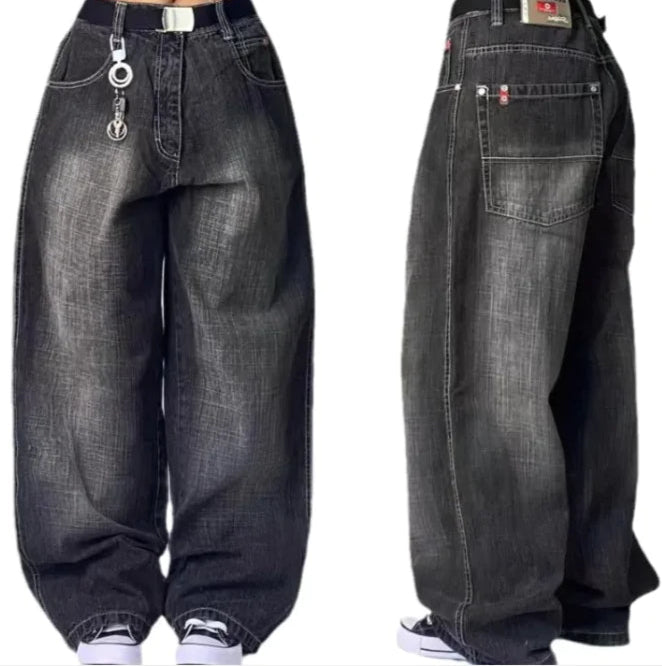 Vintage High-Waist Distressed Wide-Leg Jeans